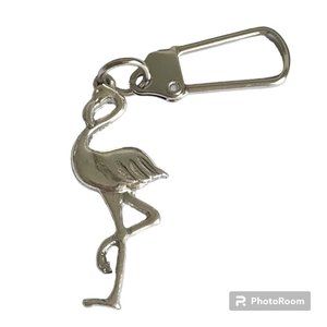 Flamingo Bird Zipper Pull Clip On Purse Charm Backpack Silver Plated Island